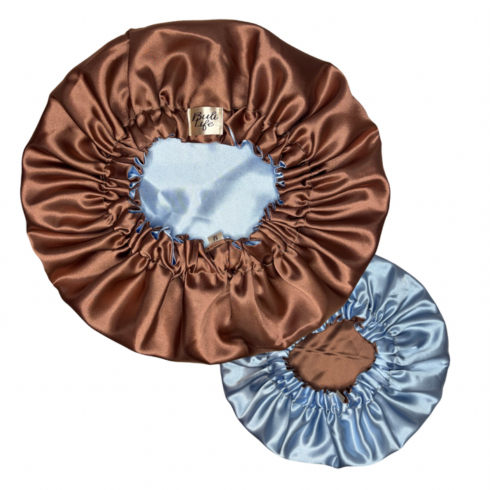 Mocha & Baby Blue Reversible Bonnet