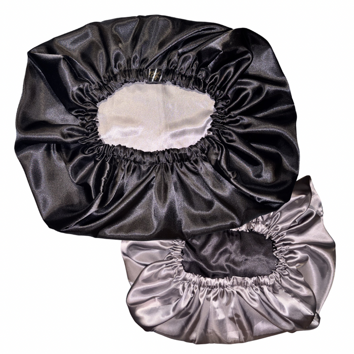 Black & Silver Reversible Pillow Bonnet
