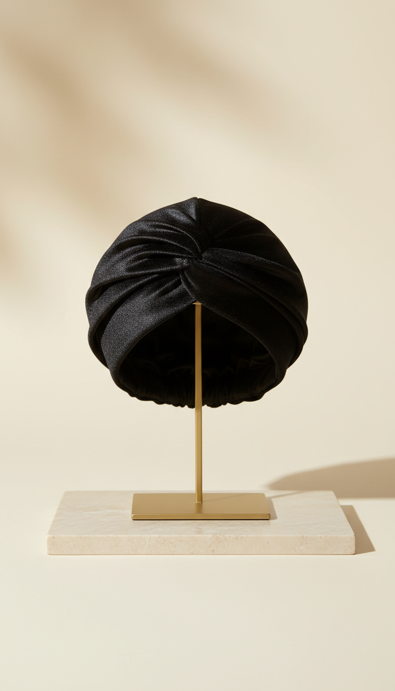 Deluxe Silk Hair Wrap in Black Velvet