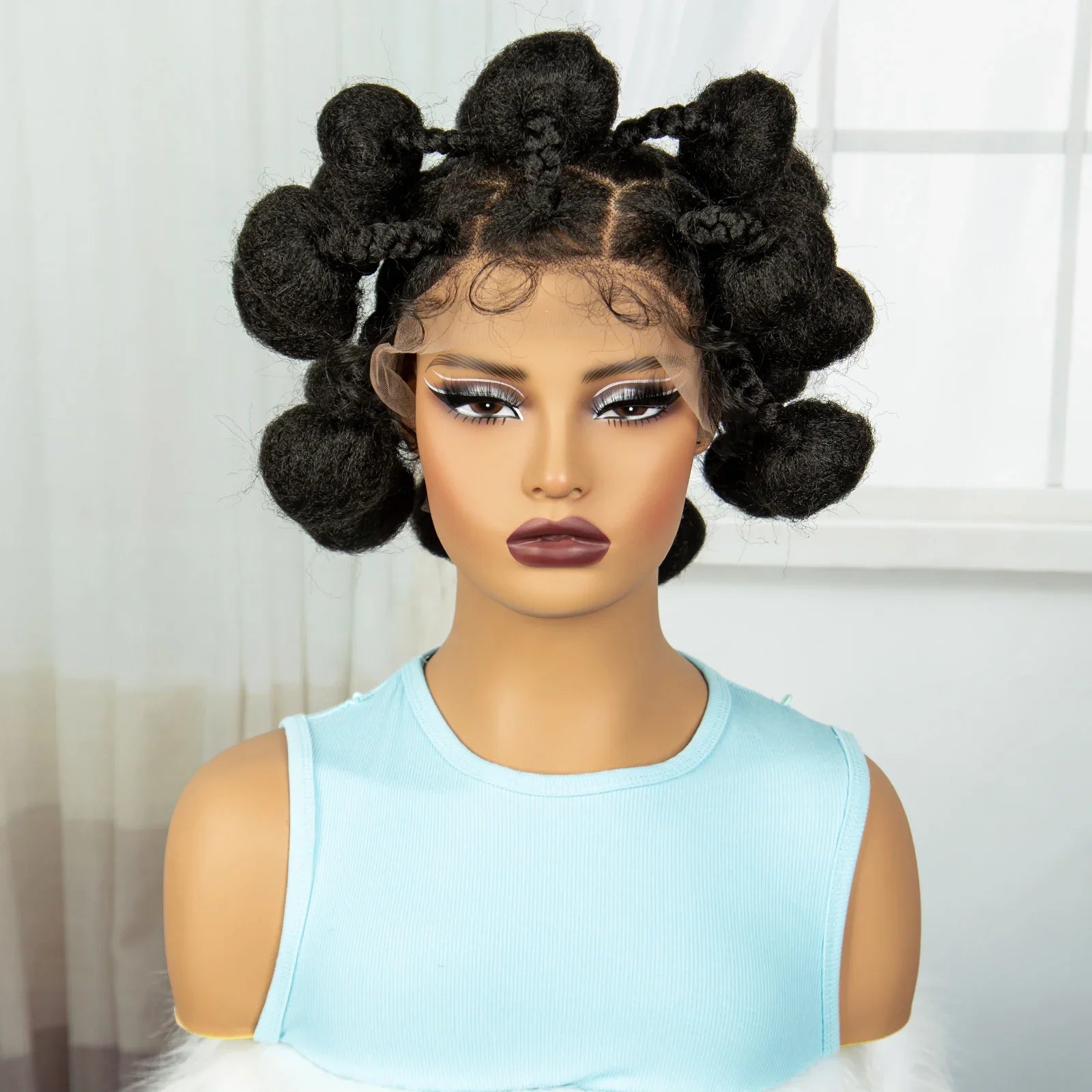 Bantu Knotless Box Braids Full Lace Wig | Short Cute Handmade Synthetic Lace Front