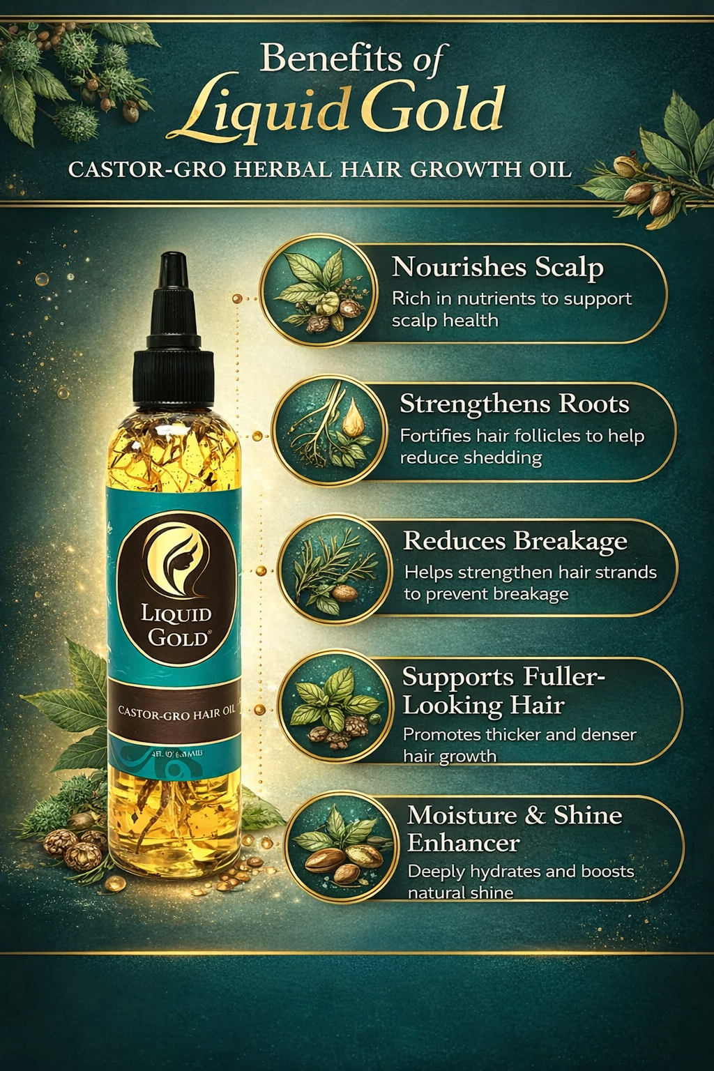 Herbal Hair Growth Oil for Thicker Longer Hair 4oz - Castor Gro