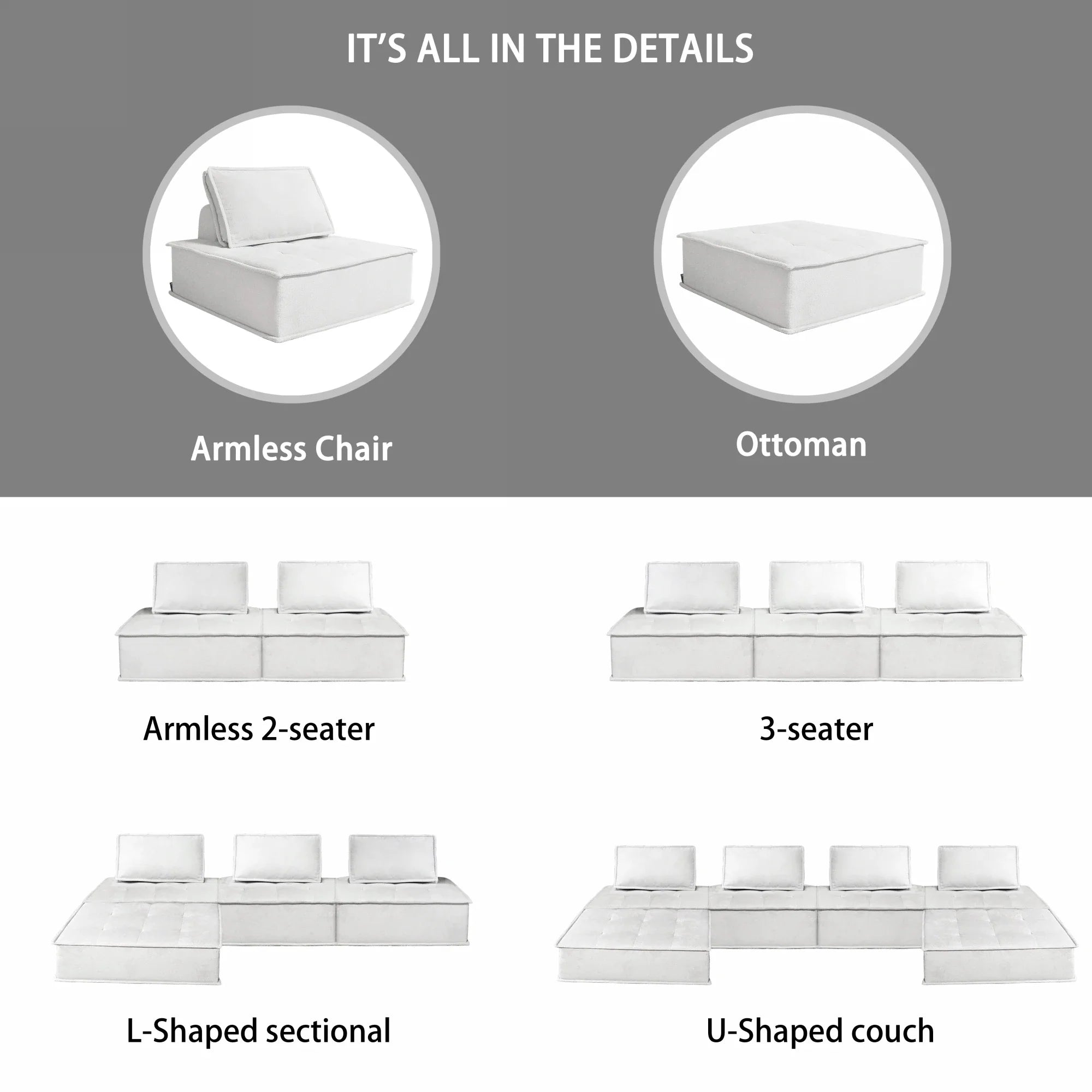 Modern Minimalist Modular Sofa Extremely Simple Tofu Block Design Sponge Small Apartment Living Room Set( Set of 2)