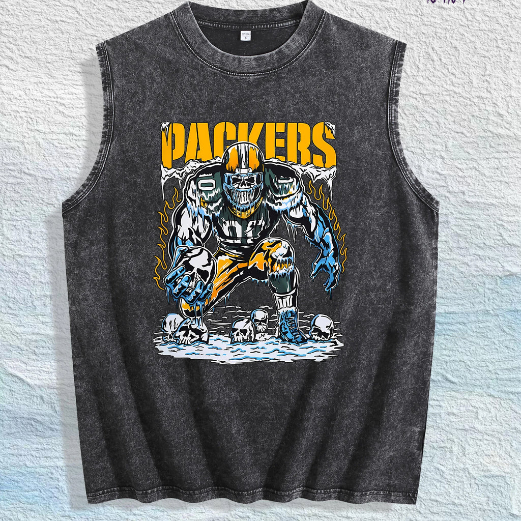 PACKERS Football Graphic Washed Vest US Warehouse 3 Colors Cotton Tank