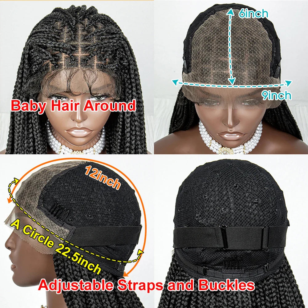 36" Water Wave Braided Wig | Lace Front | Baby Hair | Long Braids