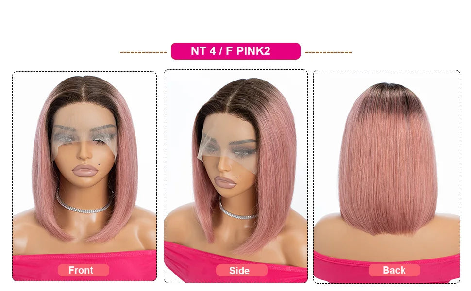 180% Density Dark Root Ginger Ombre Straight Bob Wig | Transparent T-Part Lace Front Human Hair