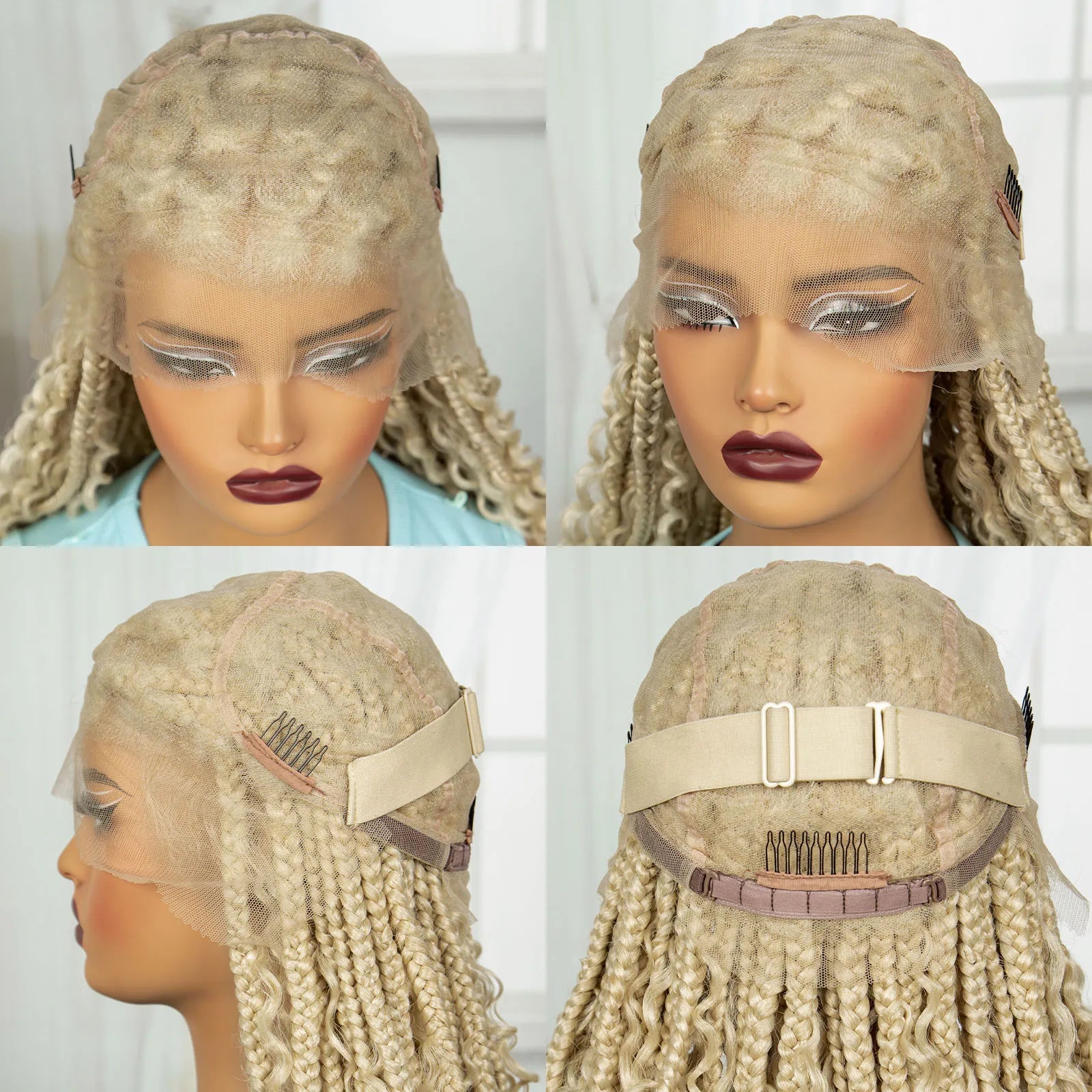 36 Inch Boho Knotless Box Braids Full Lace Wig | Transparent Lace Synthetic Braided Wig with Curly Ends
