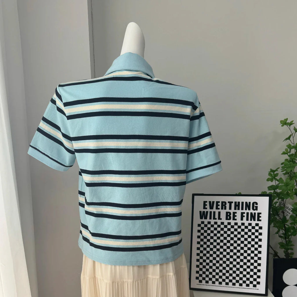 Hirsionsan Polo Neck T Shirt Women Soft Chic Tees 95% Cotton Jumper Clothes Loose Casual Pullover 2025 Summer New Crop Tops