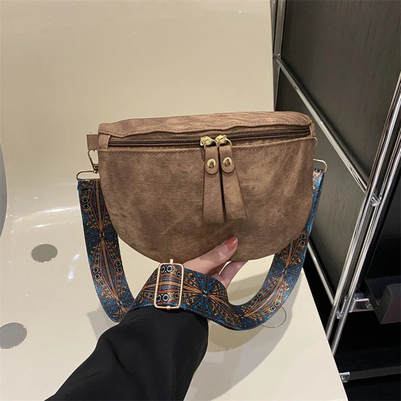 Stylish Hobo Solid Color Satchel | Luxury Designer Chest Bag & Women's PU Leather Waist Bags (Wide Strap Fashion Fanny Shoulder Pack)