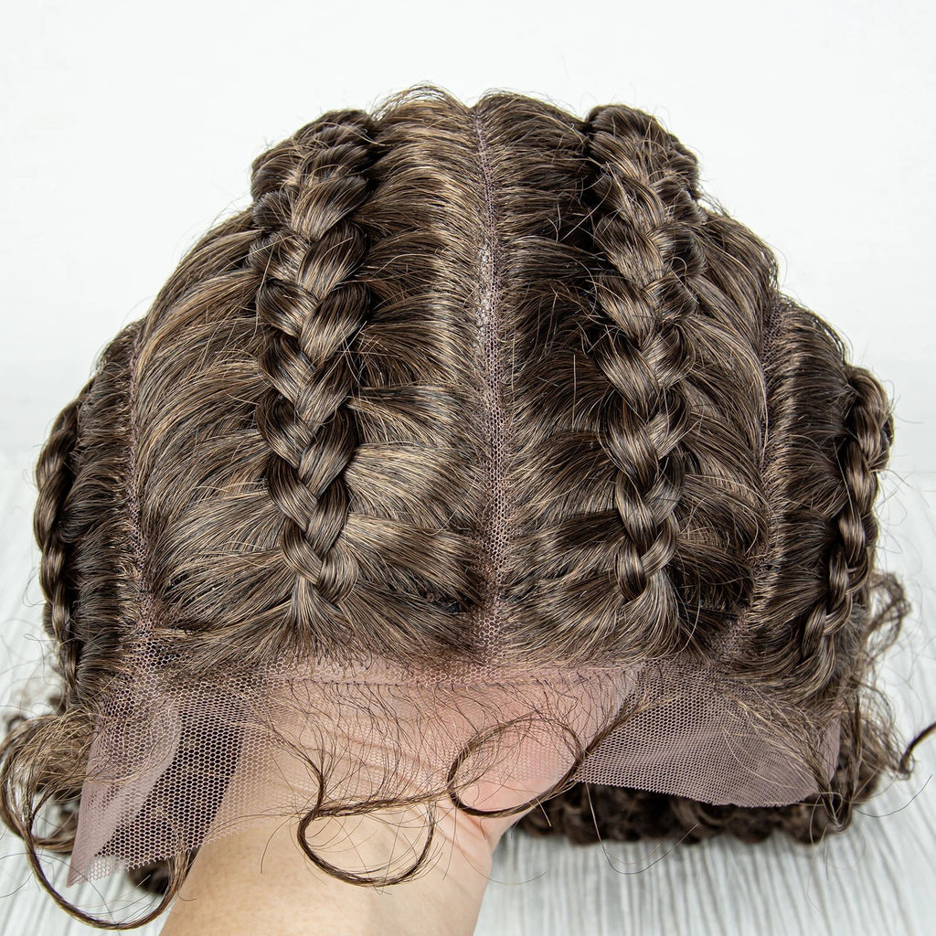 22" Box Braids Full Lace Wig | Two Curly Ponytails | Baby Hair | Synthetic Braided Wig