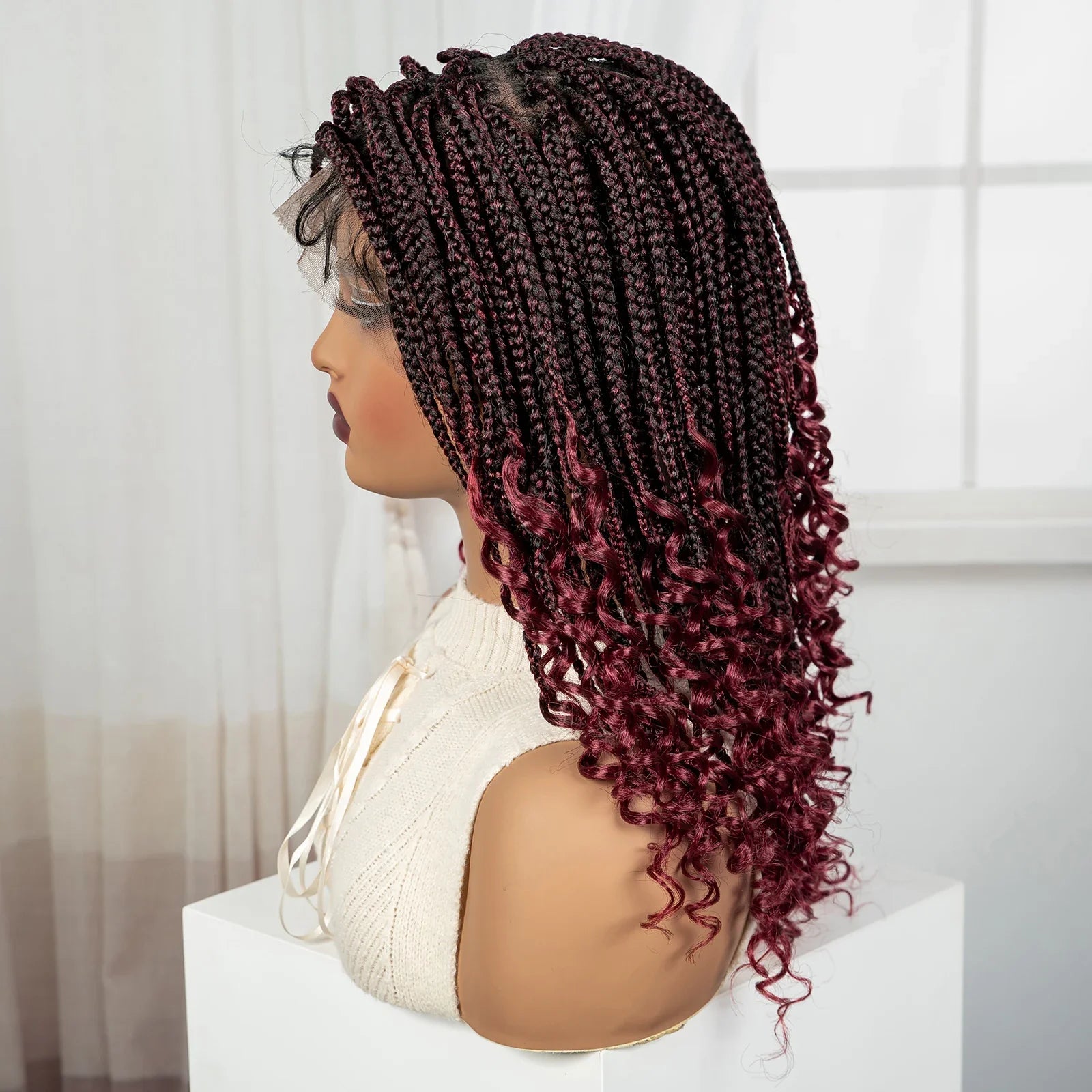 Knotless Box Boho Braided Wig with Curly Ends | Short Bob Style | Full Lace Synthetic Wig for Black Women