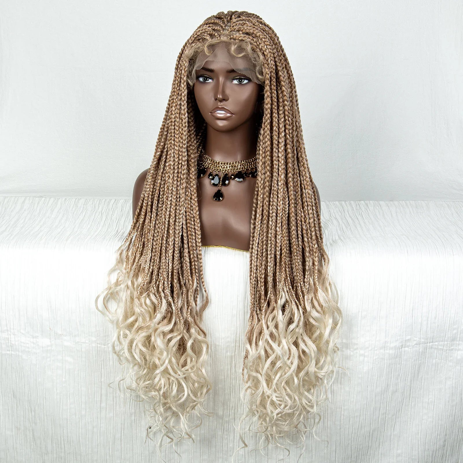36" Water Wave Braided Wig | Lace Front | Baby Hair | Long Braids