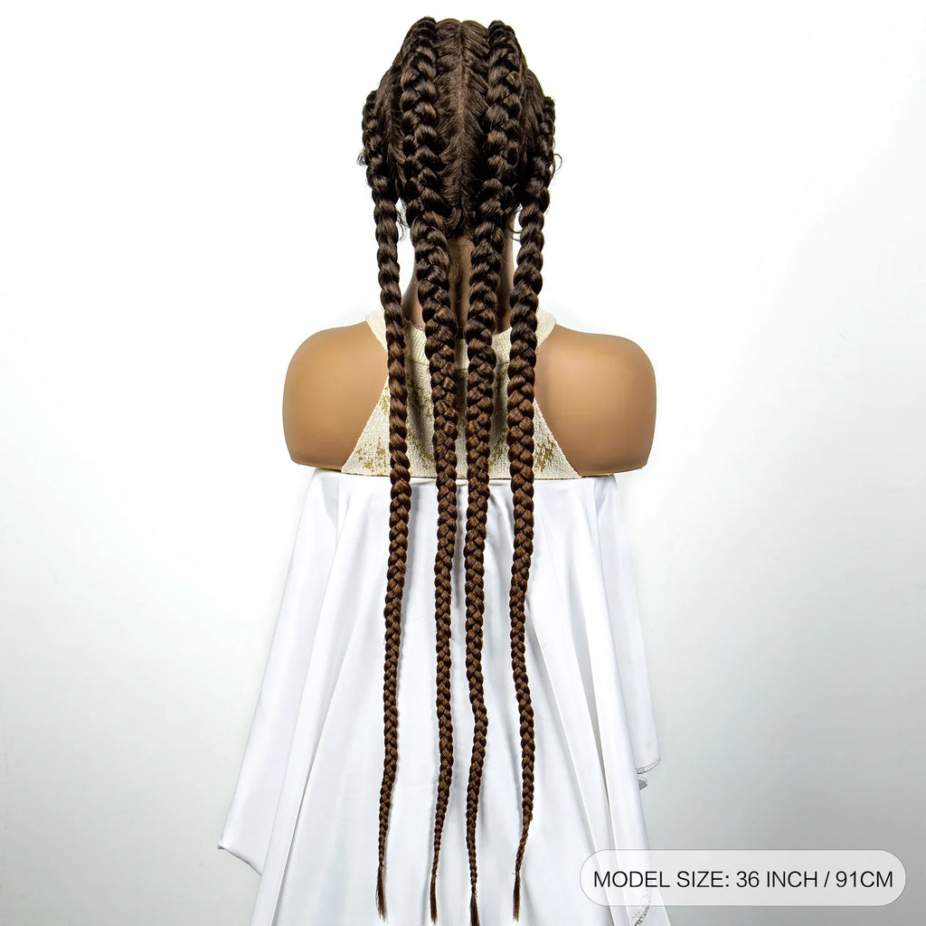 36" 27/613 Blonde Cornrow Braided Wig | Lace Frontal Box Braids | Synthetic Wig with Baby Hair for Black Women