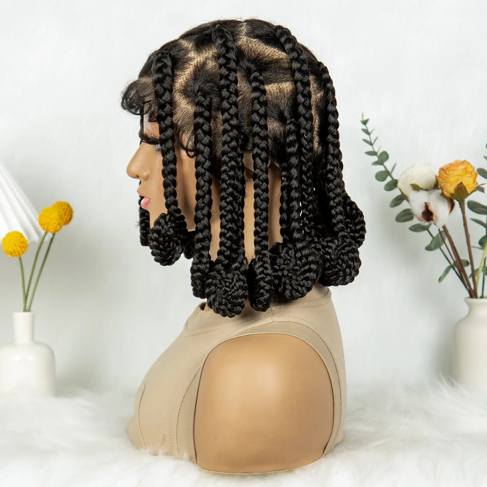 Handmade Bantu Knots Braided Full Lace Wig | Knotless Braids | Baby Hair | Synthetic Hair | Black Women
