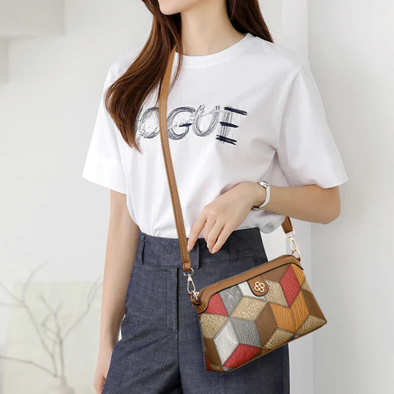 High Quality PU Leather Women's Small Crossbody Shoulder Bag | Luxury Handbag Lady Messenger Bag (Simple Shell Phone Satchels, Plaid Pattern)