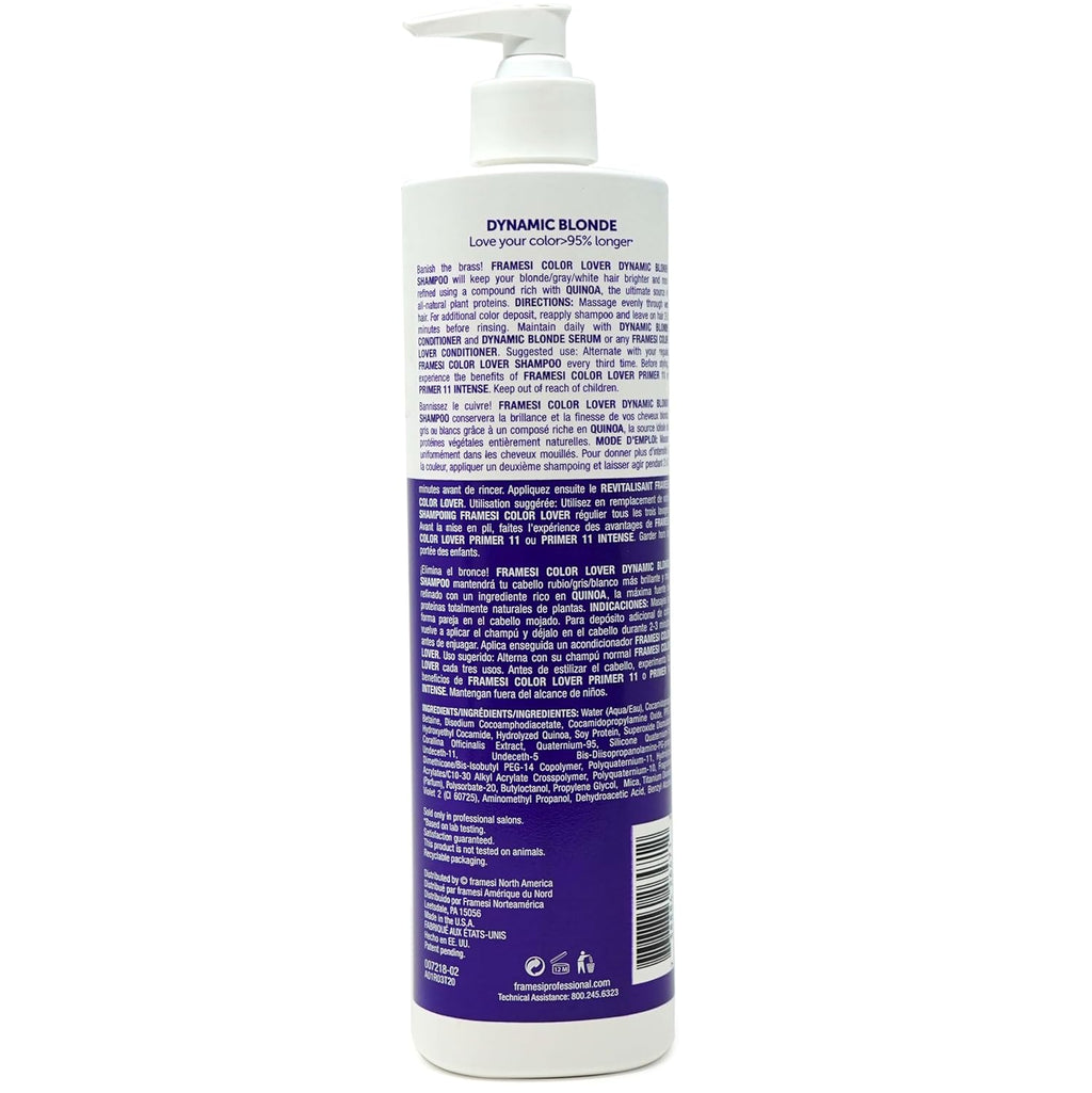 Framesi Color Lover Dynamic Blonde Conditioner, Purple Sulfate-Free Conditioner for Color Treated Hair, 16.9 oz