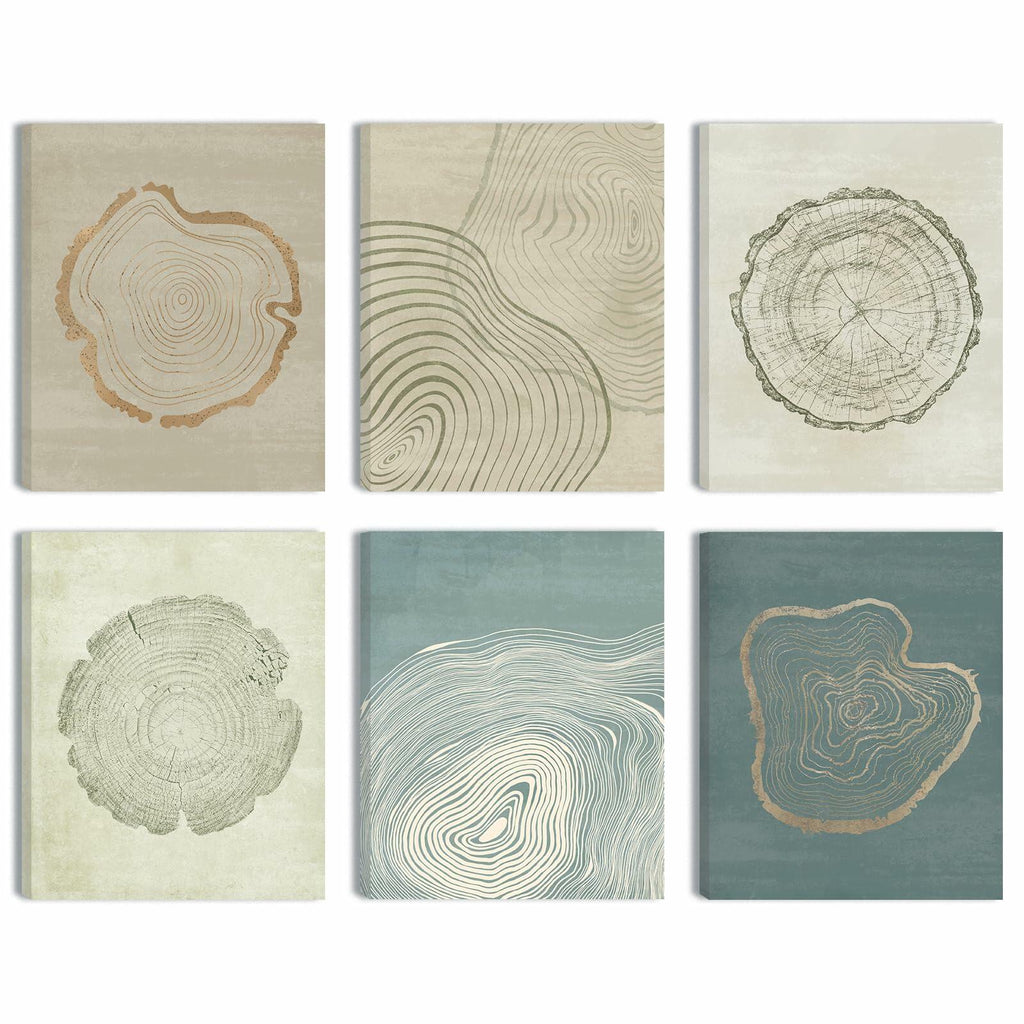 Anyzal Tree Ring Canvas Wall Art 6 Panels Gray 8x10 inches