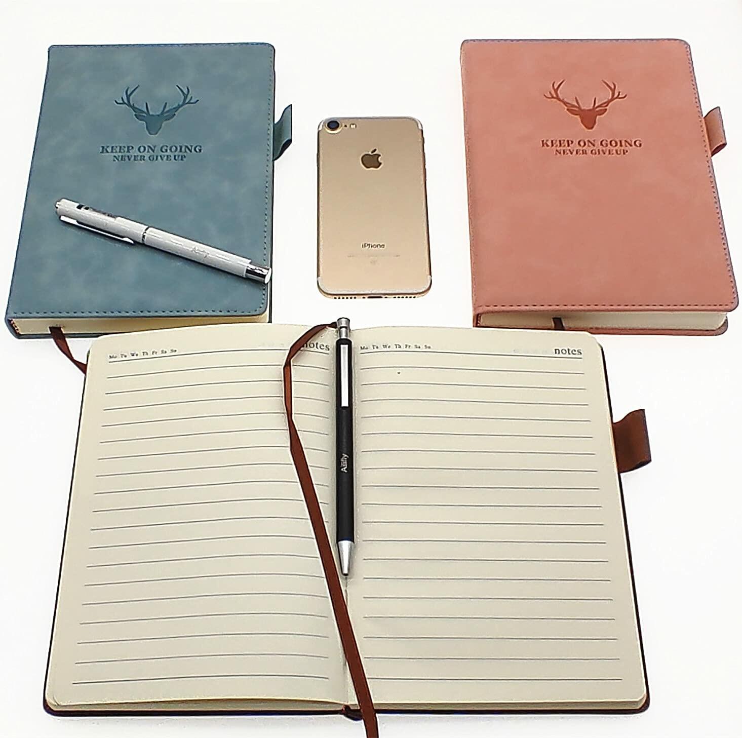 Ailifly Hardcover Journal Notebook A5 Ruled 360 Pages Black Faux PU Leather