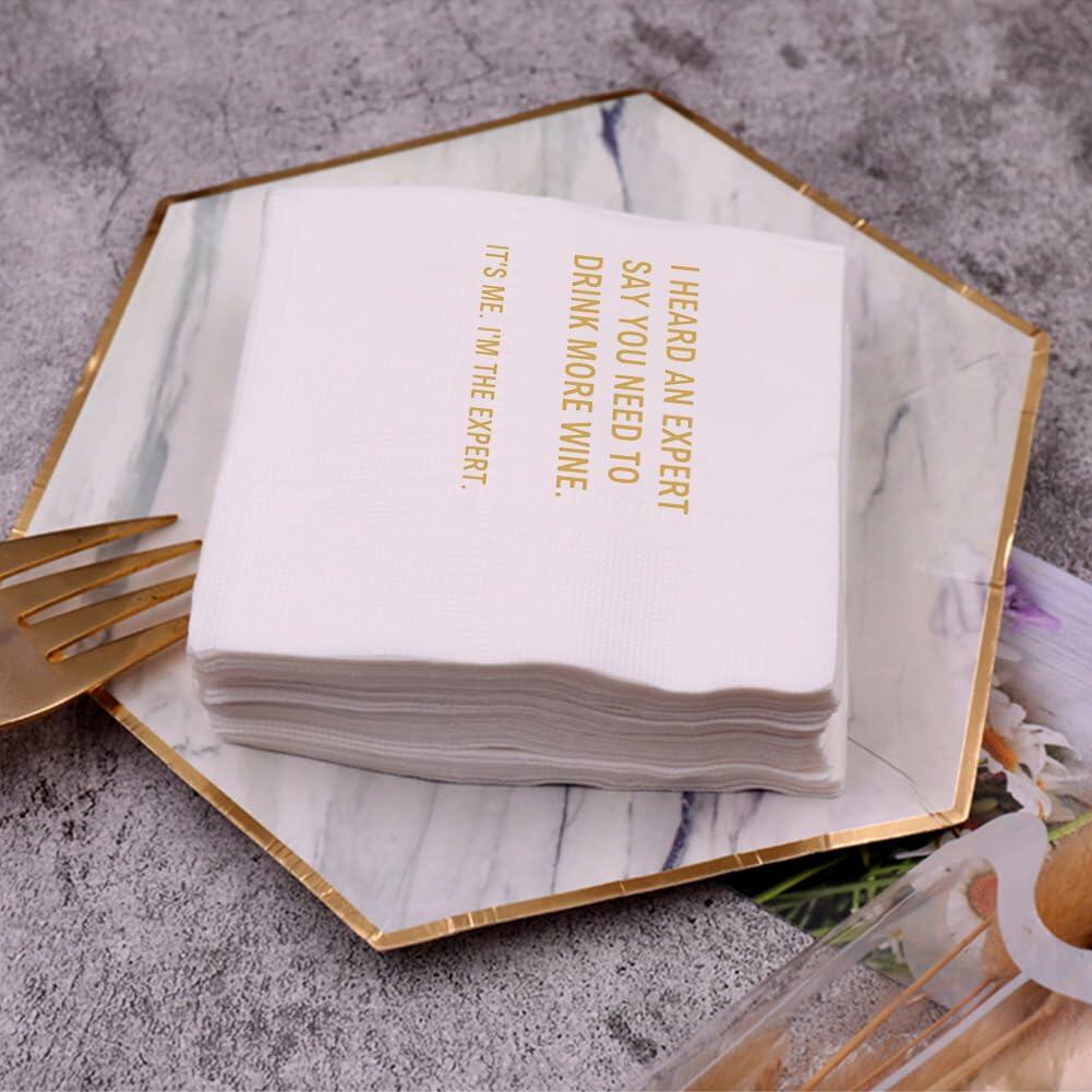 VOWFOO Funny Quote Cocktail Napkins 100pcs 4.5x4.5in 2-ply White