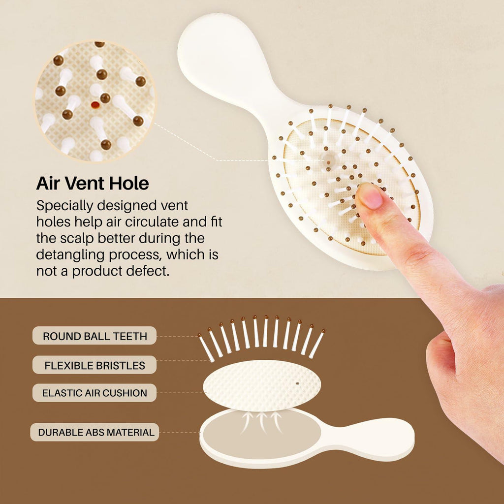 [Like New] RHOS Mini Hair Brush Travel Size Soft Bristles Beige 1 Pack