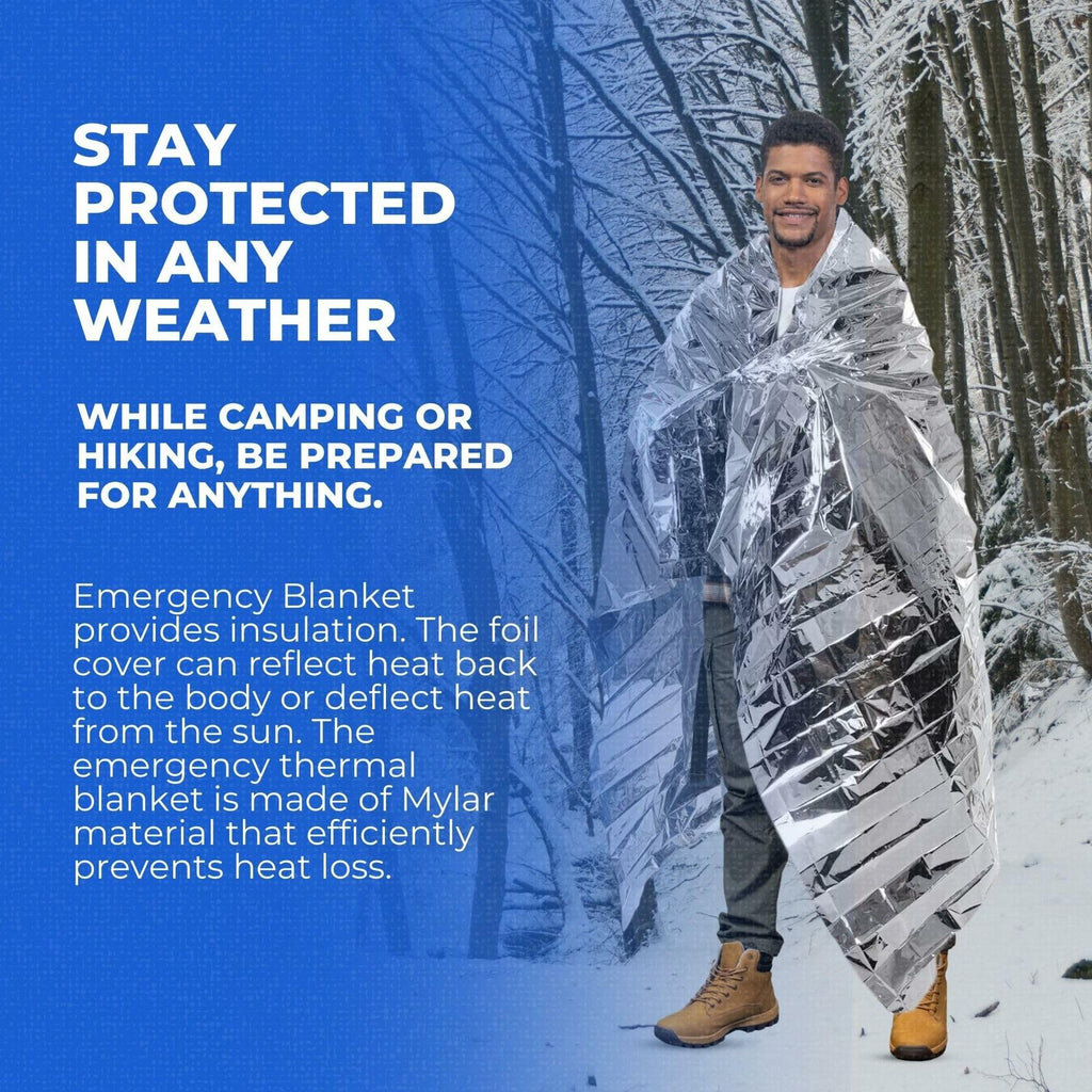 CloudTen Emergency Blanket Bundle 10 Tear Resistant Mylar Blankets Whistle