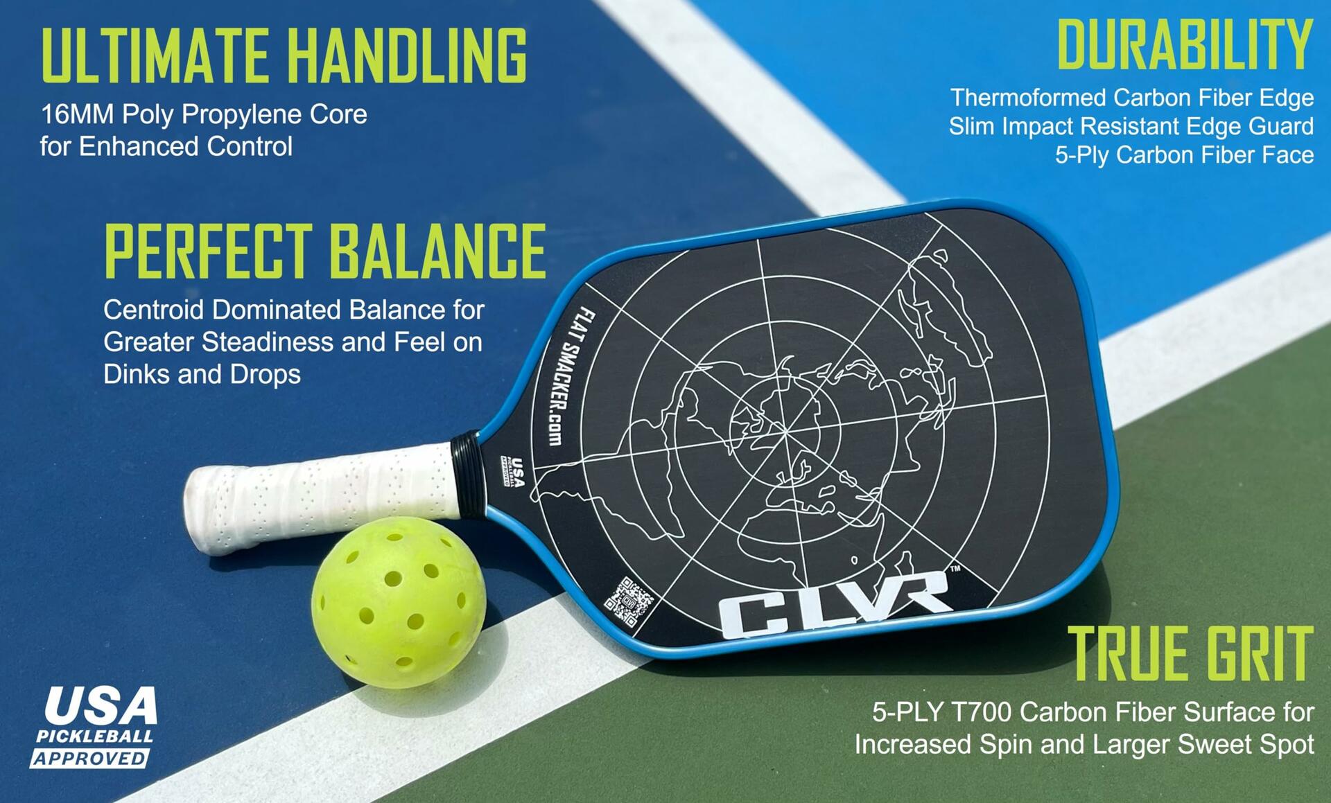 The Flat Smacker Raw Carbon Fiber Pickleball Paddle USAPA Approved