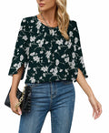TASAMO Women's 3/4 Sleeve Loose Blouse Tunic Top Dark Green Size XX-Large