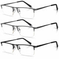 Anourney 3 Pack Mens Reading Glasses Metal Half Frame Blue Light +2.75