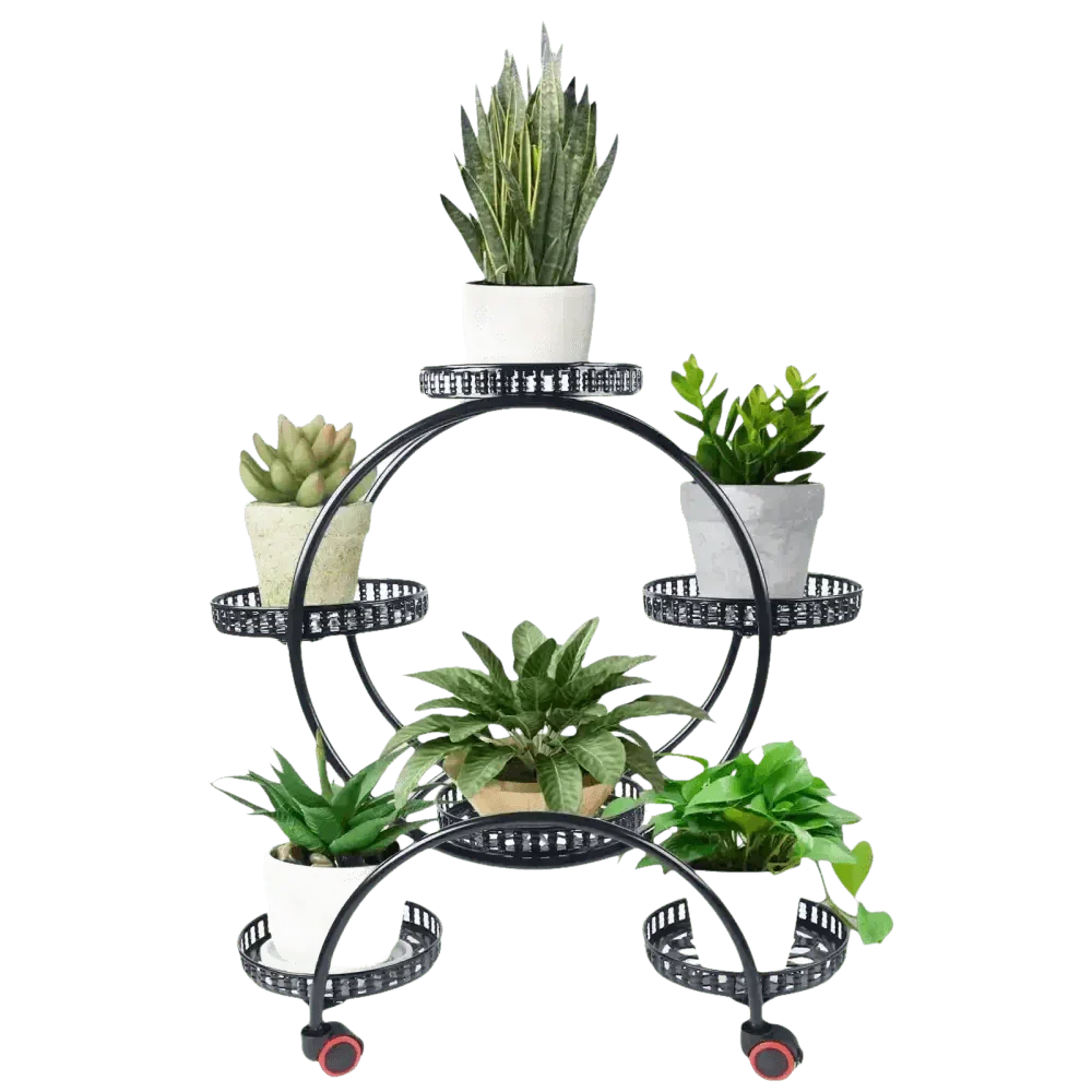 Black Metal Plant Stands Six Tier Circular Design